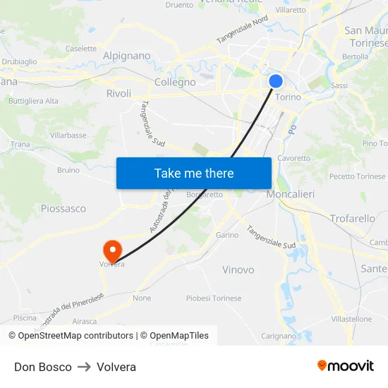 Don Bosco to Volvera map
