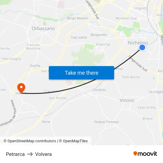 Petrarca to Volvera map