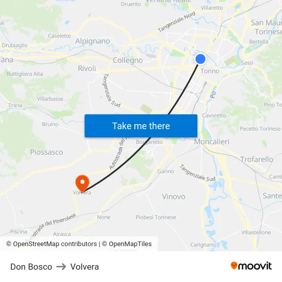 Don Bosco to Volvera map