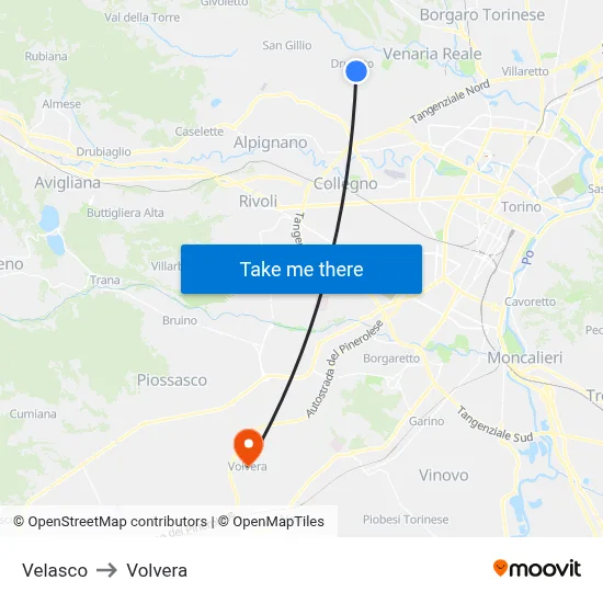 Velasco to Volvera map