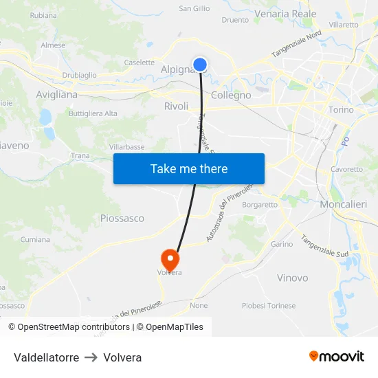Valdellatorre to Volvera map