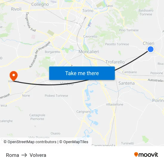 Roma to Volvera map