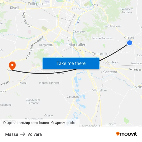 Massa to Volvera map