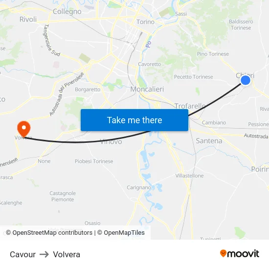 Cavour to Volvera map