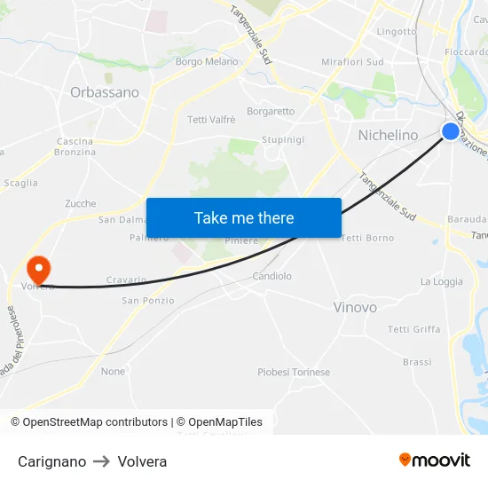 Carignano to Volvera map
