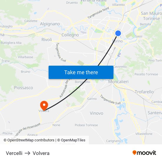 Vercelli to Volvera map
