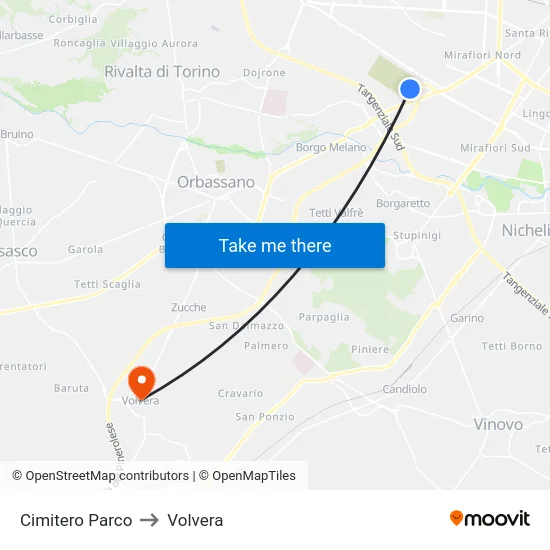 Cimitero Parco to Volvera map