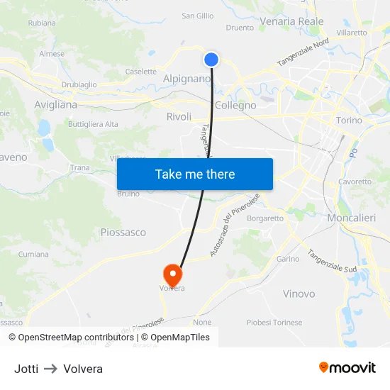Jotti to Volvera map