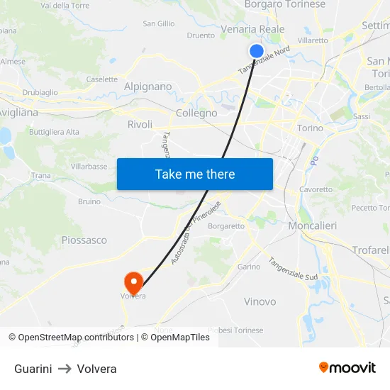 Guarini to Volvera map