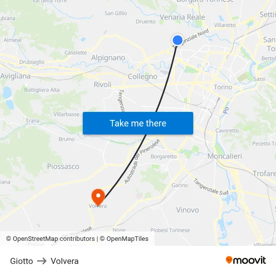 Giotto to Volvera map