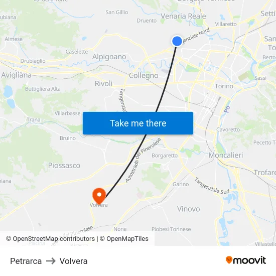 Petrarca to Volvera map