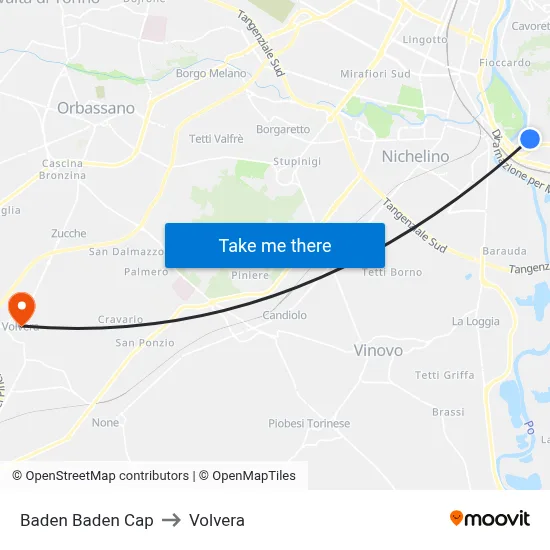 Baden Baden Terminal to Volvera map