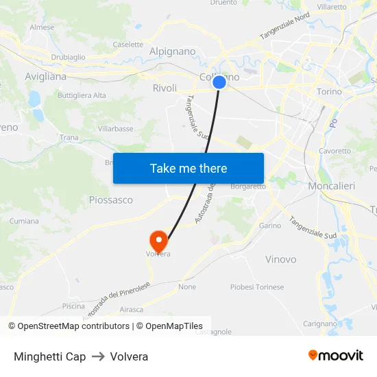 Minghetti Terminal to Volvera map