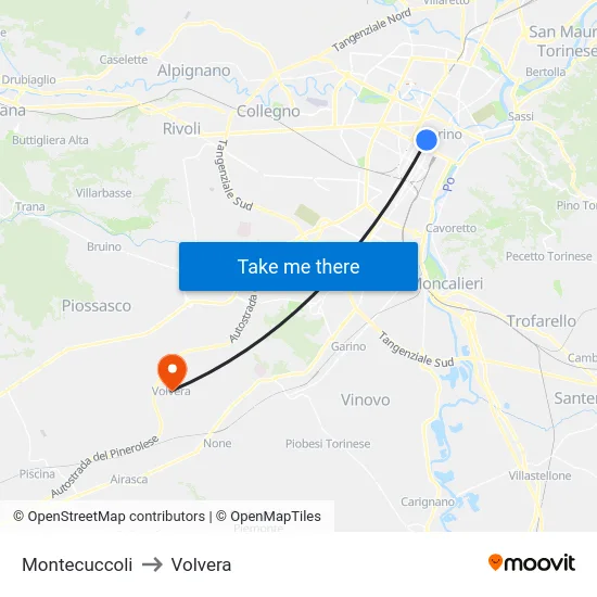 Montecuccoli to Volvera map