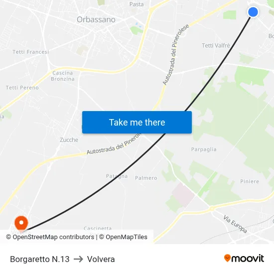 Borgaretto No.13 to Volvera map