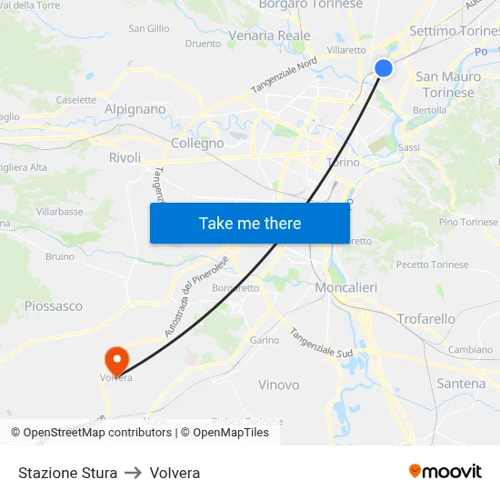 Stura Station to Volvera map