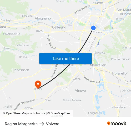 Regina Margherita to Volvera map