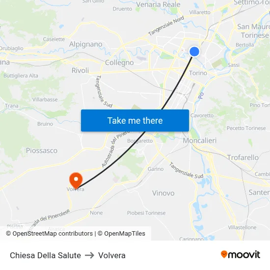 Church of Health to Volvera map