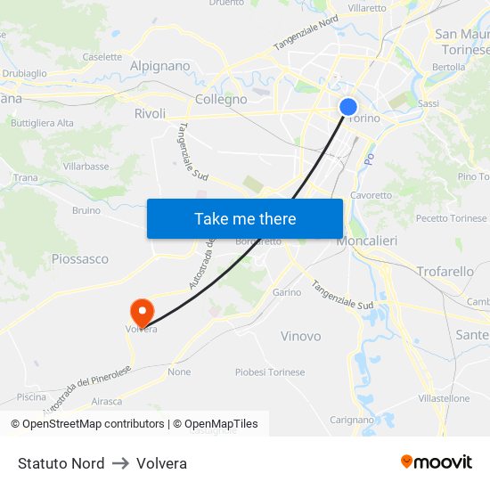 Statuto Nord to Volvera map