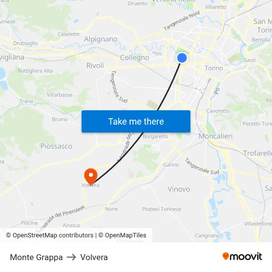 Monte Grappa to Volvera map