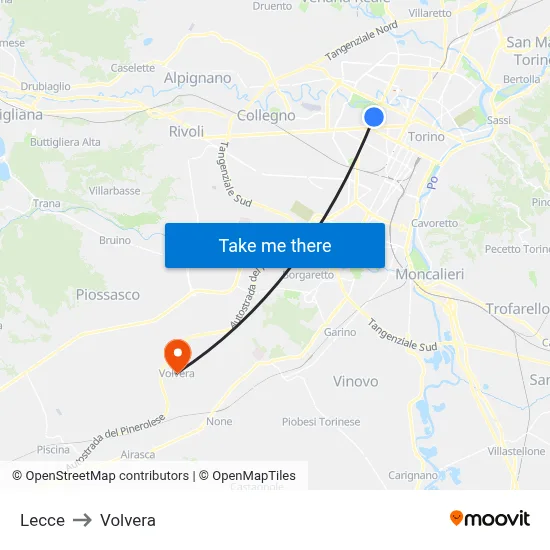 Lecce to Volvera map