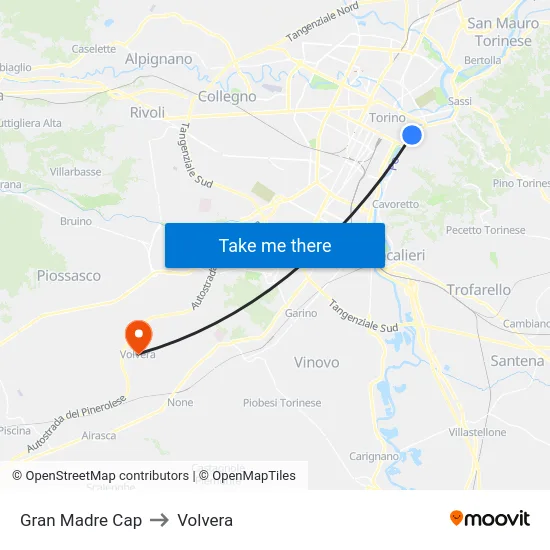Gran Madre Cap to Volvera map