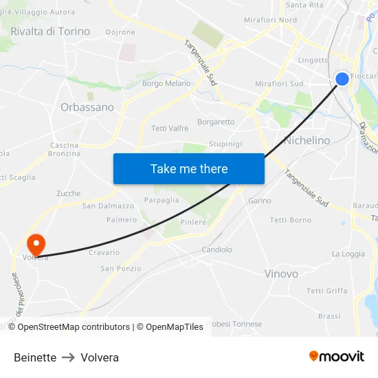 Beinette to Volvera map