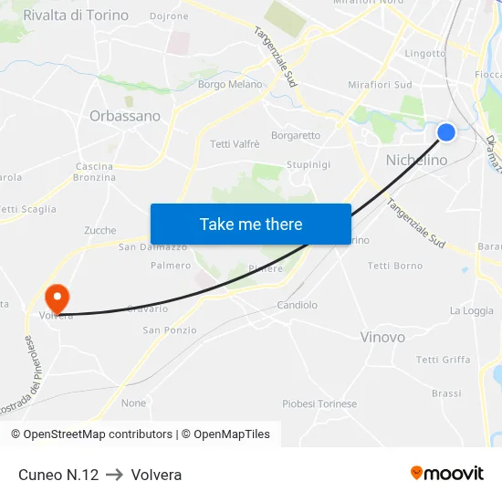 Cuneo N.12 to Volvera map