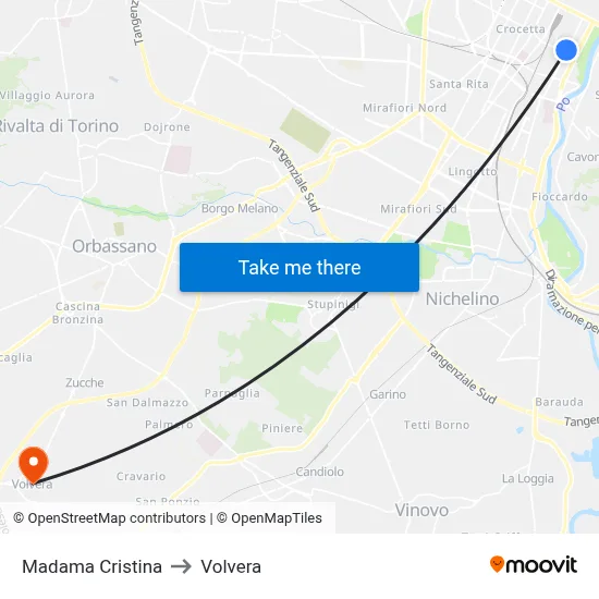 Madama Cristina to Volvera map