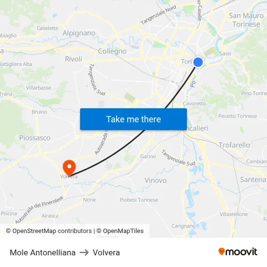 Mole Antonelliana to Volvera map