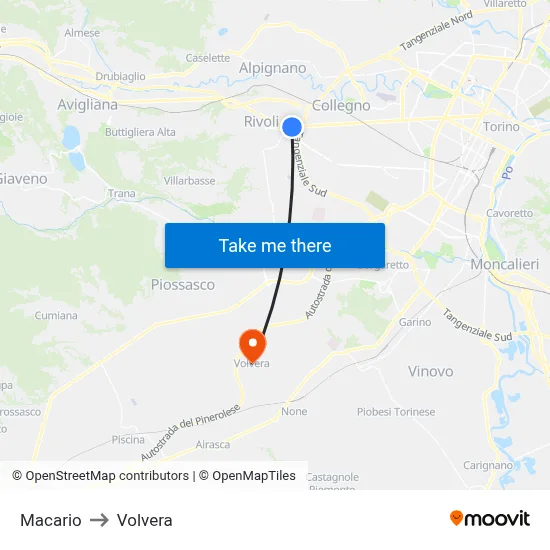 Macario to Volvera map