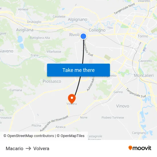 Macario to Volvera map
