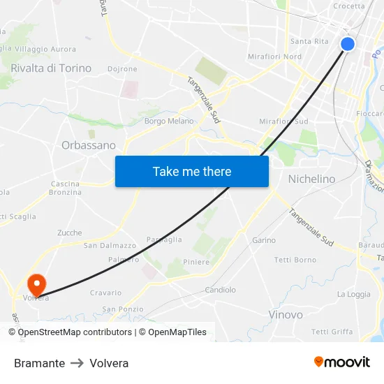 Bramante to Volvera map