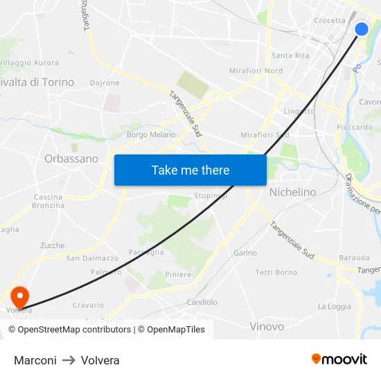 Marconi to Volvera map