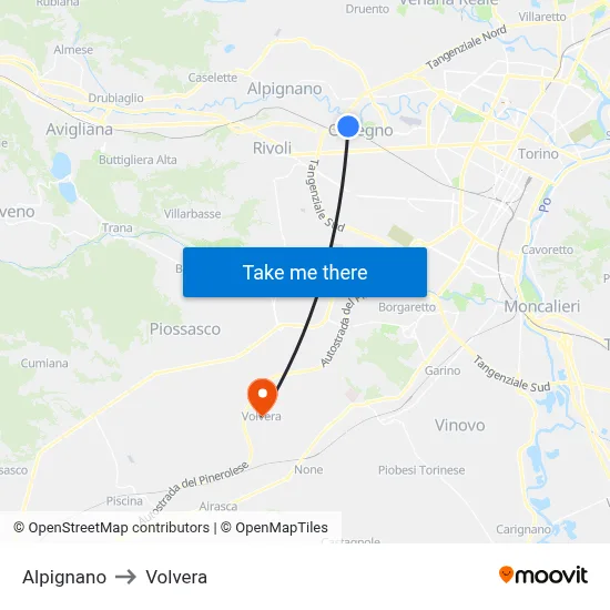 Alpignano to Volvera map