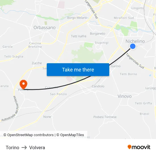 Torino to Volvera map