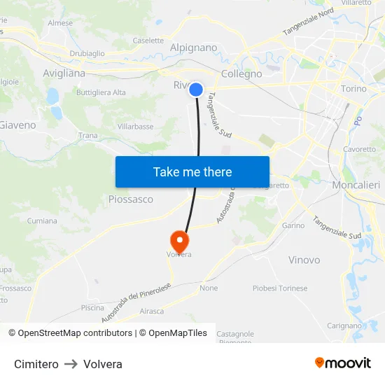 Cemetery to Volvera map
