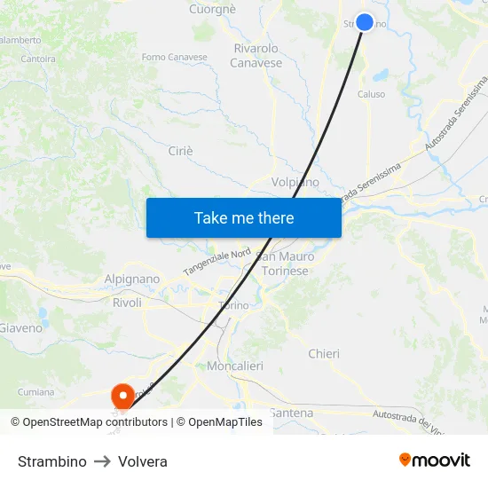 Strambino to Volvera map