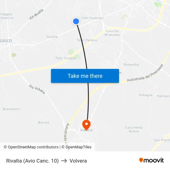 Rivalta (Avio Canc. 10) to Volvera map