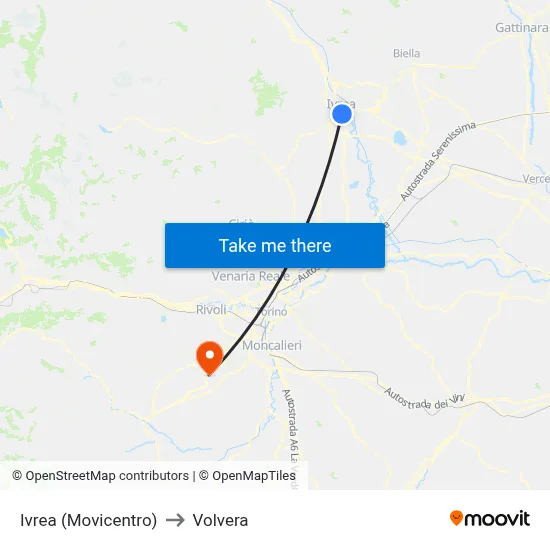 Ivrea (Transport Center) to Volvera map