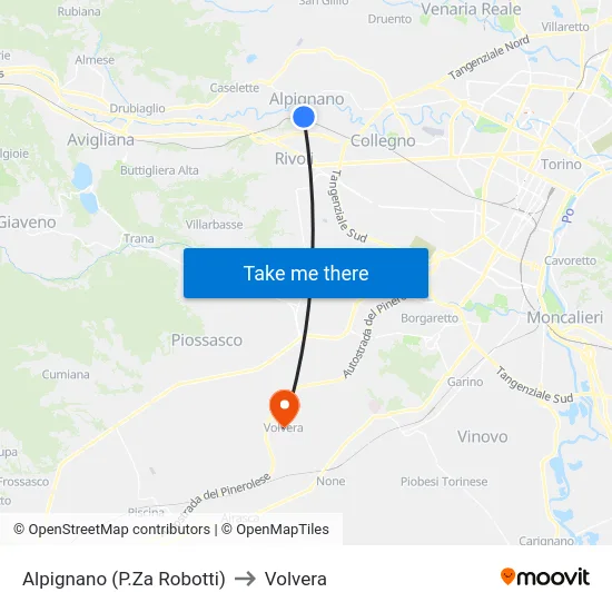 Alpignano (P.Za Robotti) to Volvera map