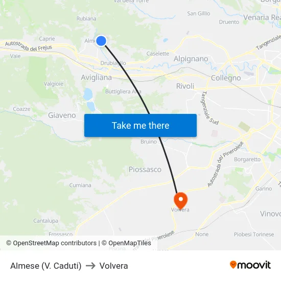 Almese (V. Caduti) to Volvera map