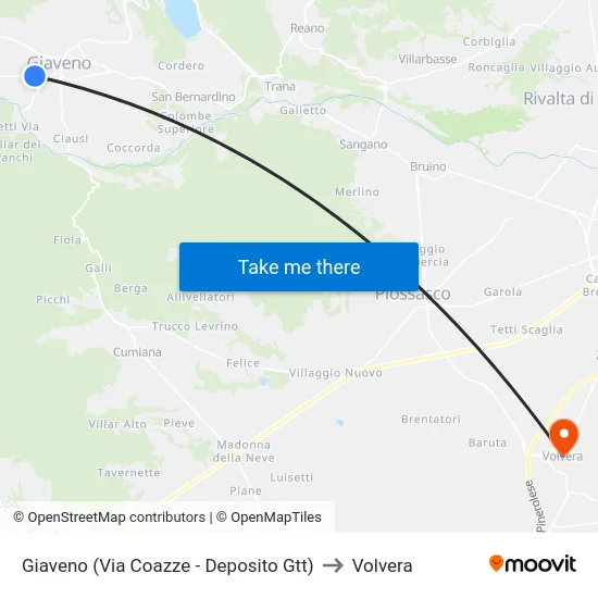 Giaveno (Via Coazze - Deposito Gtt) to Volvera map