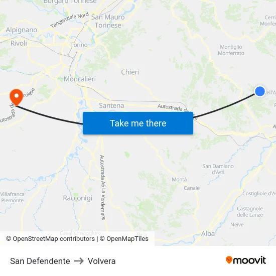 San Defendente to Volvera map
