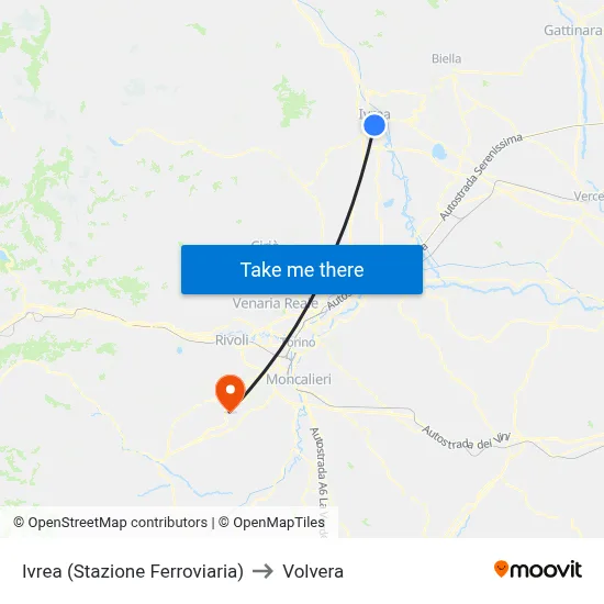 Ivrea (Railway Station) to Volvera map