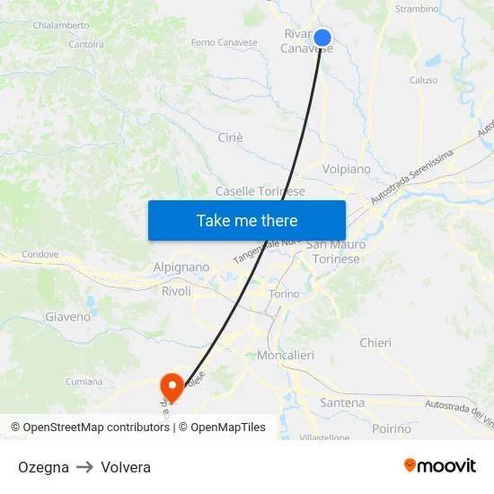 Ozegna to Volvera map