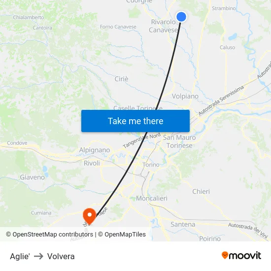 Aglie' to Volvera map