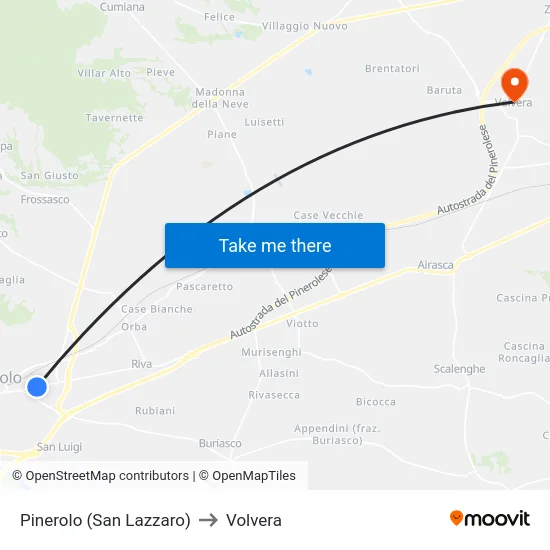 Pinerolo (San Lazzaro) to Volvera map
