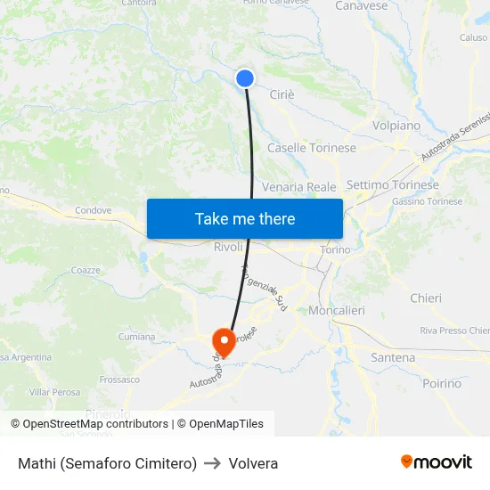 Mathi (Cemetery Traffic Light) to Volvera map