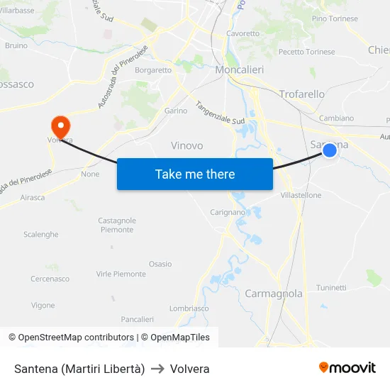 Santena (Martyrs of Liberty) to Volvera map